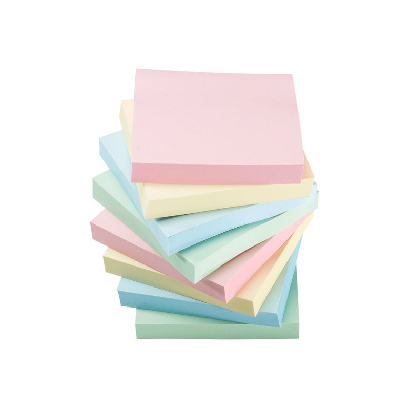 Klingy Sticky Notes Self-Stick Notes - 12 Pads/Pack 100 Sheets/Pad - 3 in x 3 inches - Adhesive Notes - Assorted, (Pastel) - Image 1